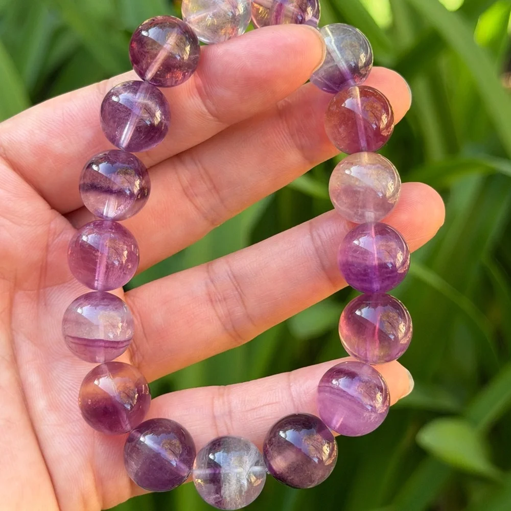 14mm 8 inches stretchable purple banded fluorite‎ bracelet 0758